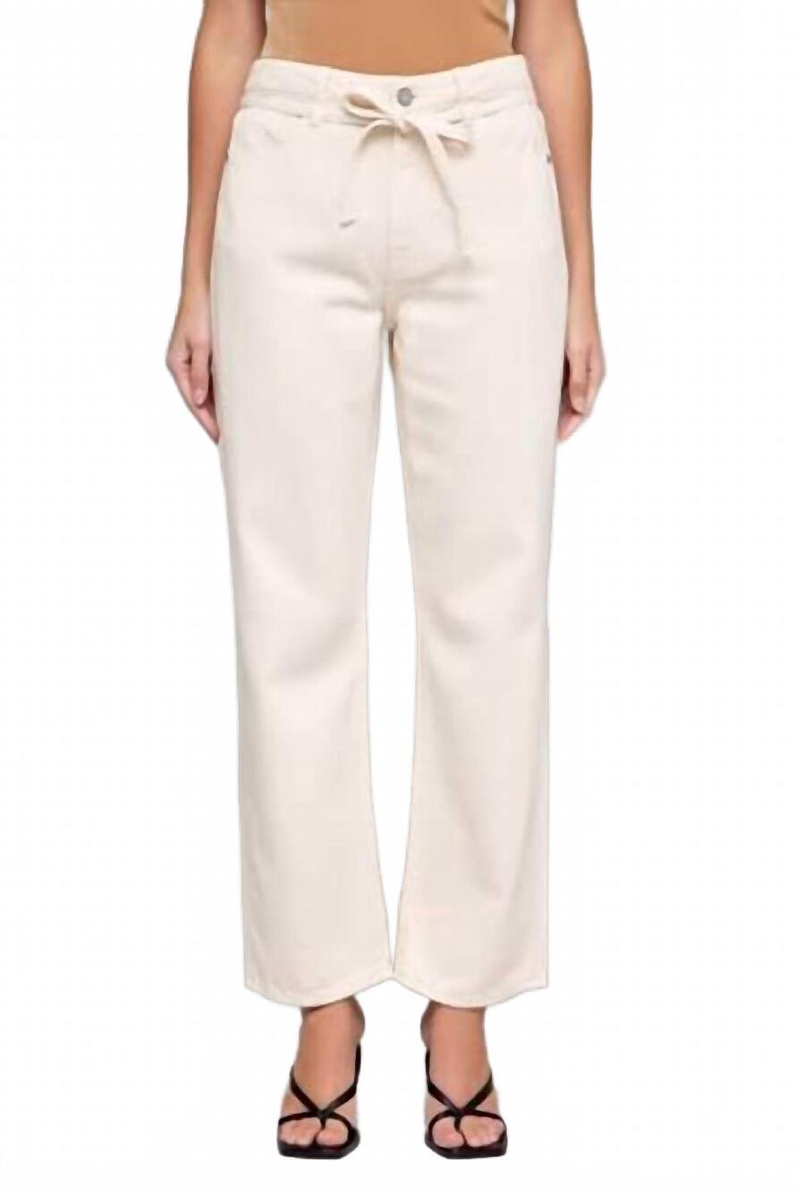 NEW HIDDEN women's ella tie waist wide straight pants in ecru